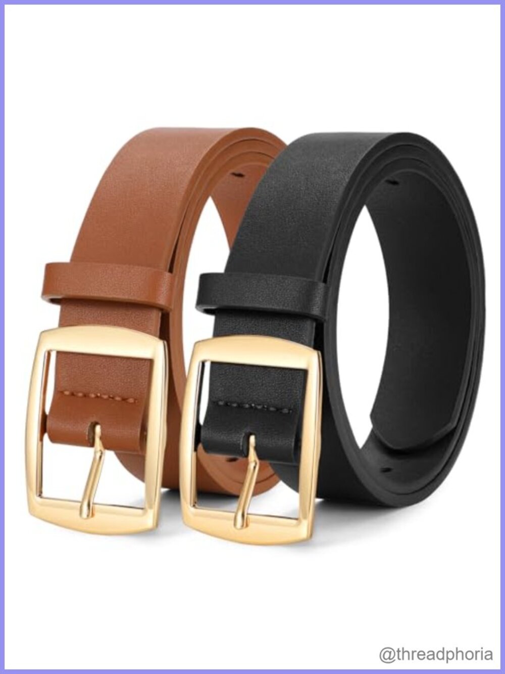 2 Pack Women PU Leather Belts Gold Pin Buckle Adjustable